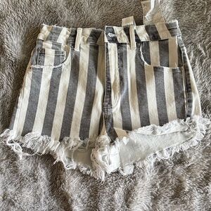 Zara Black and White Checkered Denim Shorts